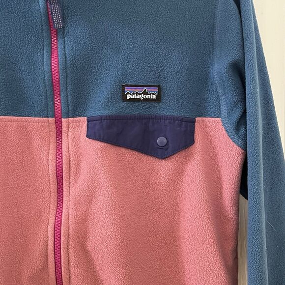 Patagonia Kids Micro D Snap-T Fleece Jacket Blue and Pink Girls Size Medium 10 - Picture 5 of 13